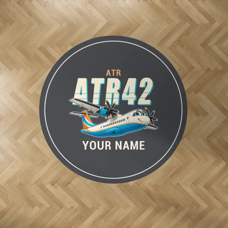 ATR 42-500 - Cartoon + Name - Round Carpet - Dark Gray