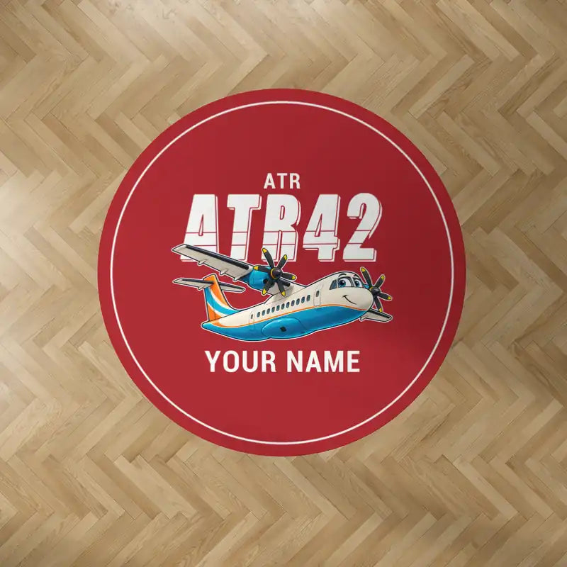 ATR 42-500 - Cartoon + Name - Round Carpet - Red