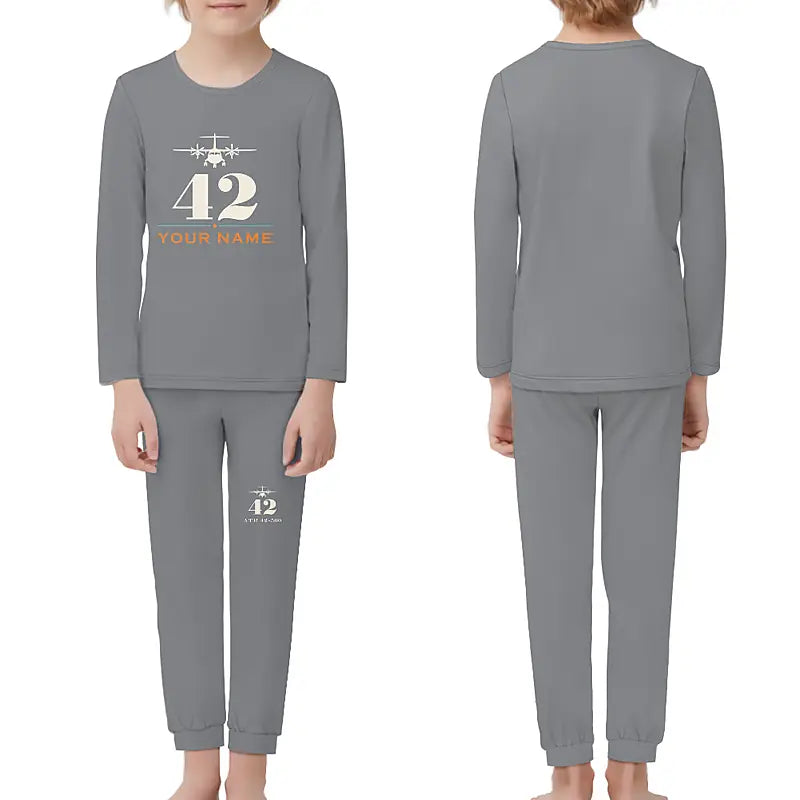 ATR 42-500 - Children Pajamas - Heritage Chest + Name - Gray