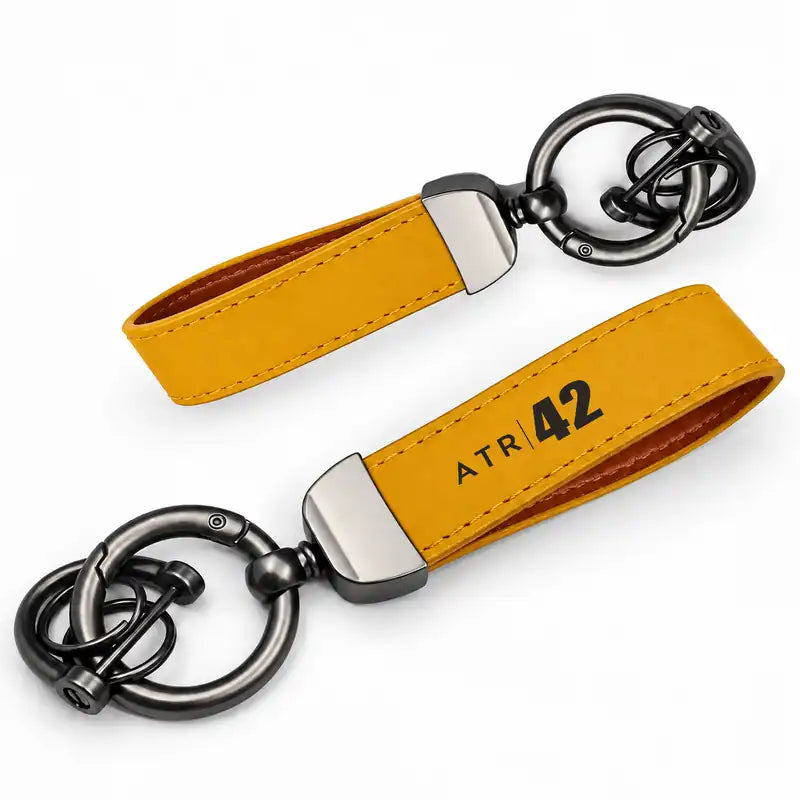ATR 42-500 - Leather Key Chain - Horseshoe Buckle - Tag - Yellow
