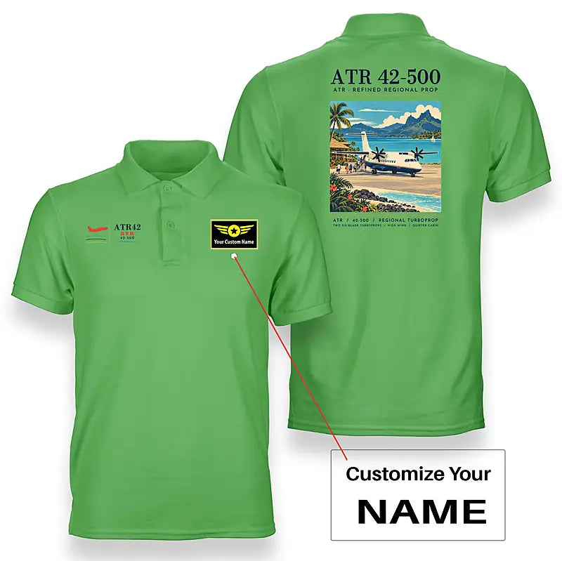 ATR 42-500 - Poster - Double-Side Polo - Light Green + Name