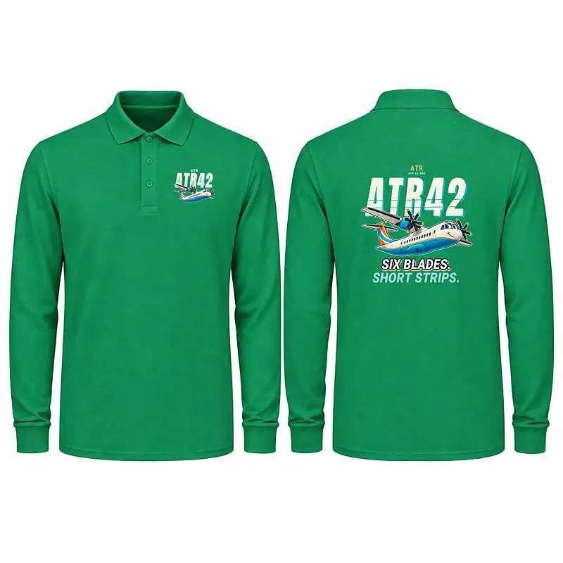 ATR 42-500 Premium Polo T-Shirts - Cartoon - Long Sleeve - Green