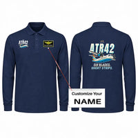 Thumbnail for ATR 42-500 Premium Polo T-Shirts - Cartoon + Name - Long Sleeve - Dark Blue