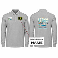 Thumbnail for ATR 42-500 Premium Polo T-Shirts - Cartoon + Name - Long Sleeve - Gray