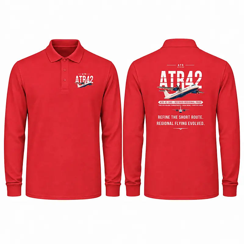ATR 42-500 Premium Polo T-Shirts - Original - Long Sleeve - Red