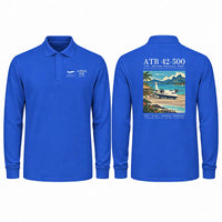 Thumbnail for ATR 42-500 Premium Polo T-Shirts - Poster - Long Sleeve - Blue