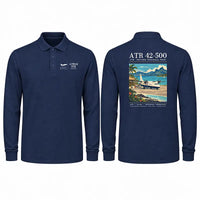 Thumbnail for ATR 42-500 Premium Polo T-Shirts - Poster - Long Sleeve - Dark Blue