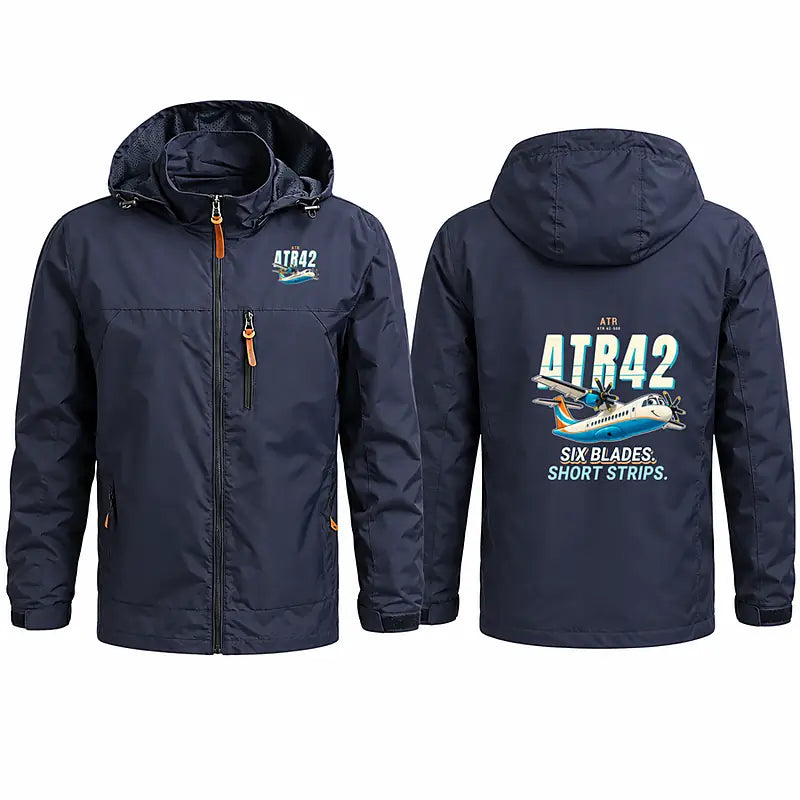 ATR 42-500 Stylish Jackets - Hooded Windbreaker - Cartoon - Navy Blue