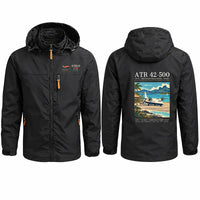 Thumbnail for ATR 42-500 Stylish Jackets - Hooded Windbreaker - Poster - Black