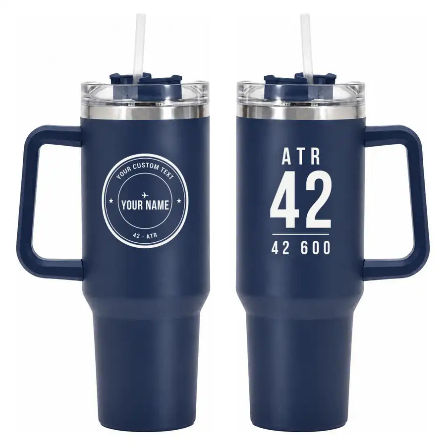 ATR 42-600 - 40oz Car Mug - Tag + Name - Navy Blue