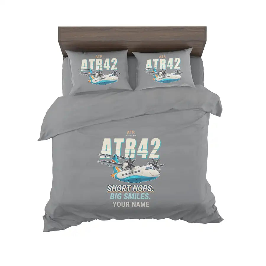 ATR 42-600 - Cartoon + Name - Bedding Set - Gray