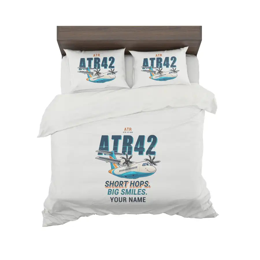 ATR 42-600 - Cartoon + Name - Bedding Set - White
