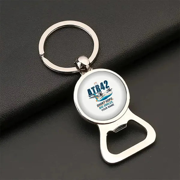 ATR 42-600 - Cartoon + Name - Bottle Opener Key Chain - White