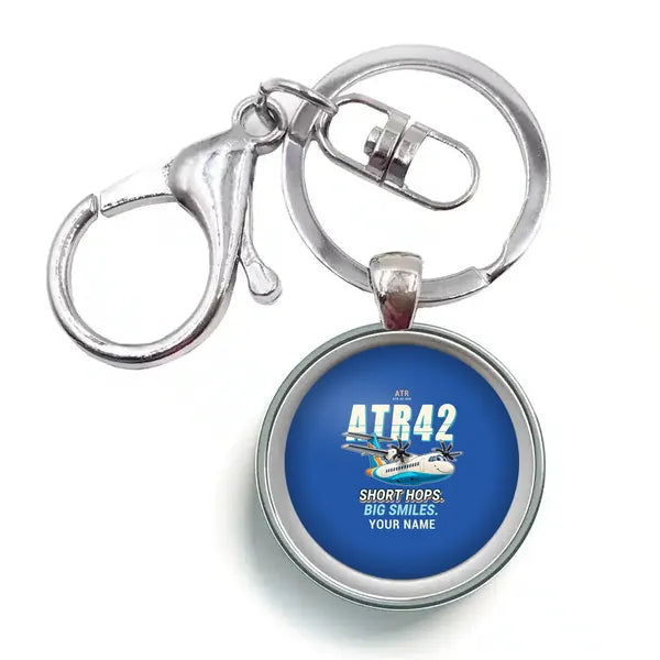 ATR 42-600 - Cartoon + Name - Circle Key Chain - Blue