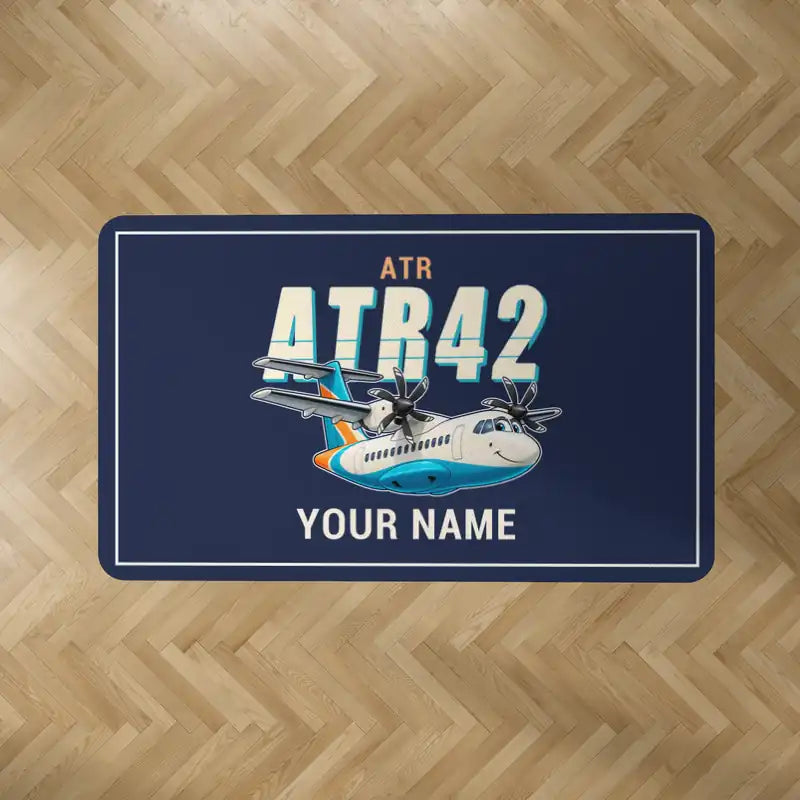 ATR 42-600 - Cartoon + Name - Rectangle Carpet - Dark Blue