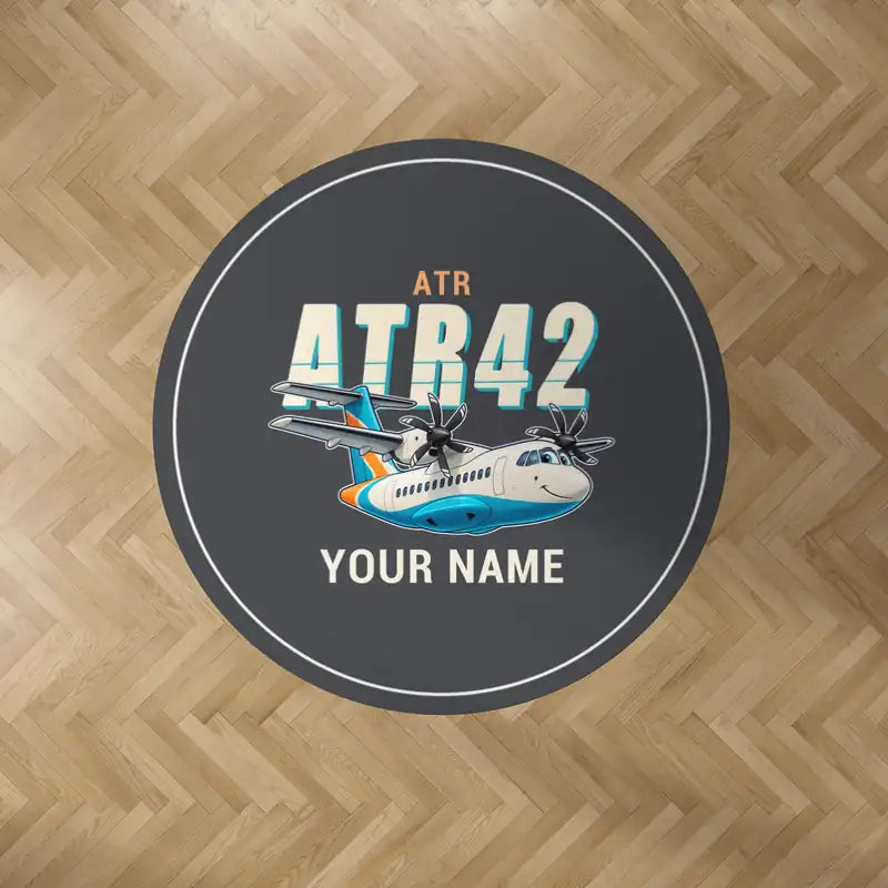 ATR 42-600 - Cartoon + Name - Round Carpet - Dark Gray