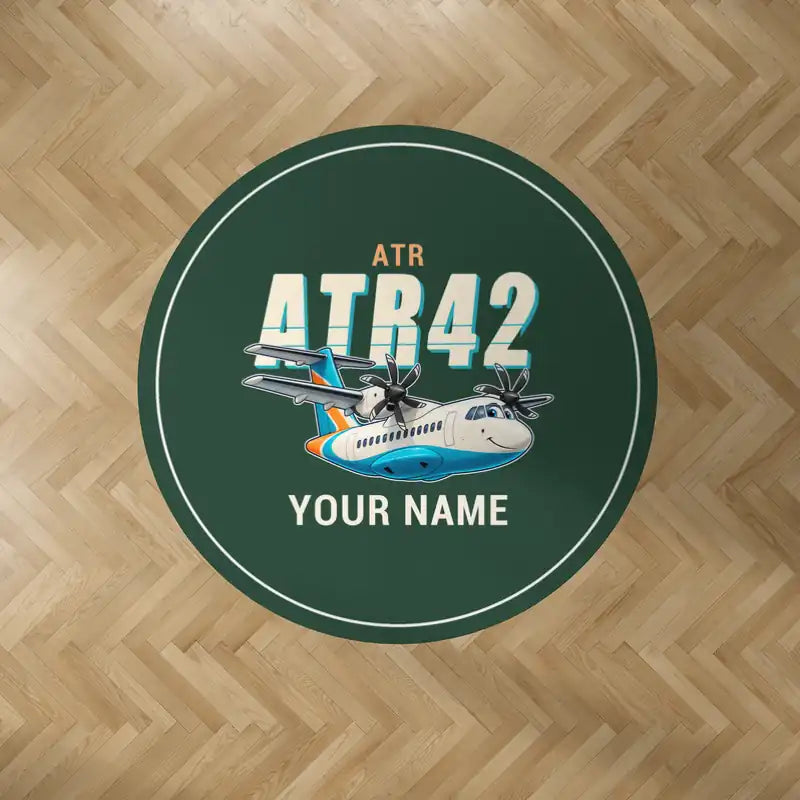 ATR 42-600 - Cartoon + Name - Round Carpet - Dark Green