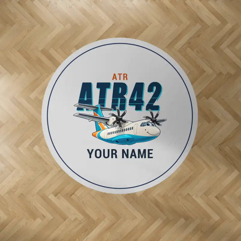 ATR 42-600 - Cartoon + Name - Round Carpet - Light Gray