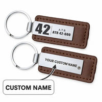 Thumbnail for ATR 42-600 - Leather Key Chain - Faux Leather - Tag - Brown + Name