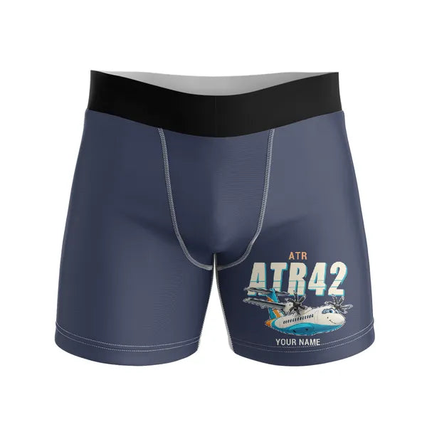 ATR 42-600 - Men Boxers - Cartoon + Name - Navy Blue