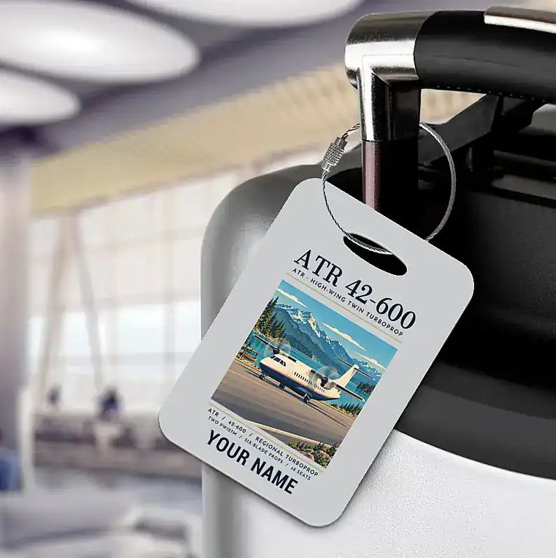 ATR 42-600 - Poster + Name - Luggage Tag - Light Gray