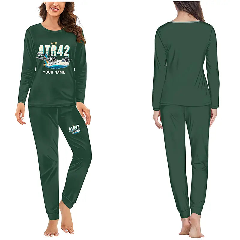 ATR 42-600 - Women Pajamas - Cartoon Chest + Name - Dark Green