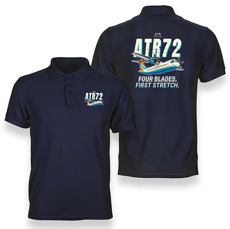 ATR 72-200 - Cartoon - Double-Side Polo - Navy Blue