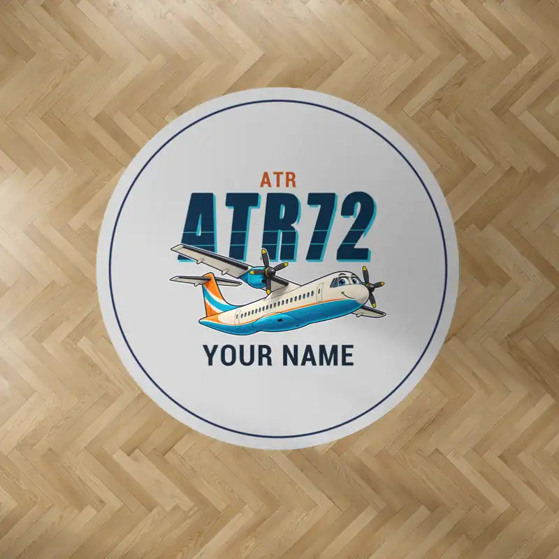 ATR 72-200 - Cartoon + Name - Round Carpet - Light Gray