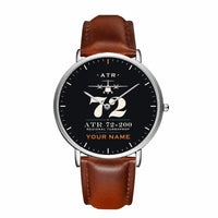 Thumbnail for ATR 72-200 - Heritage + Name - Slim Leather - Silver and Brown Leather Strap