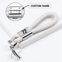 Thumbnail for ATR 72-200 - Leather Key Chain - Braided Leather - Tag - White + Name