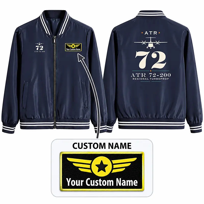 ATR 72-200 Stylish Jackets - Baseball Collar - Heritage + Name - Navy Blue