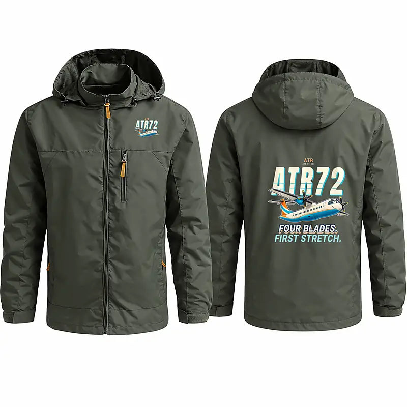 ATR 72-200 Stylish Jackets - Hooded Windbreaker - Cartoon - Olive Green