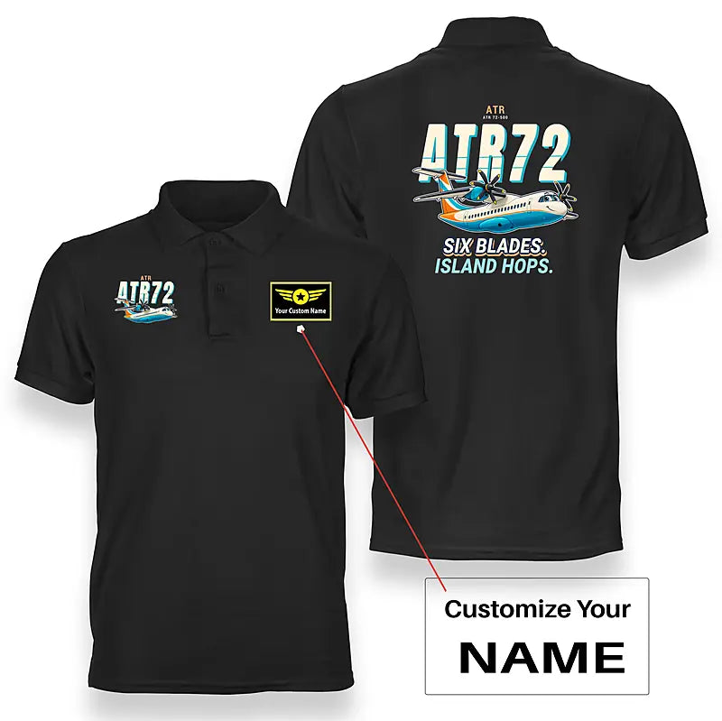 ATR 72-500 - Cartoon - Double-Side Polo - Black + Name