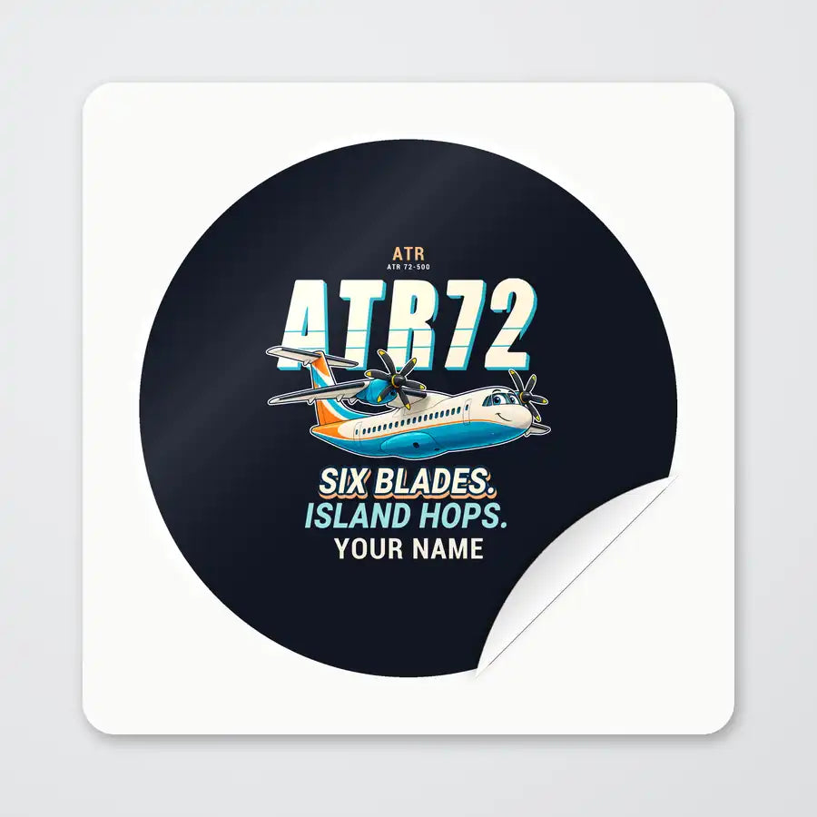 ATR 72-500 - Cartoon + Name - Circle Sticker - Peel