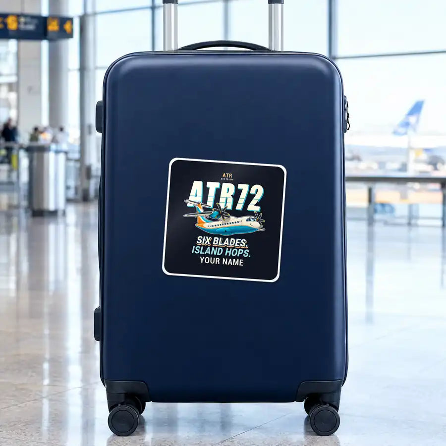 ATR 72-500 - Cartoon + Name - Square Sticker - Suitcase