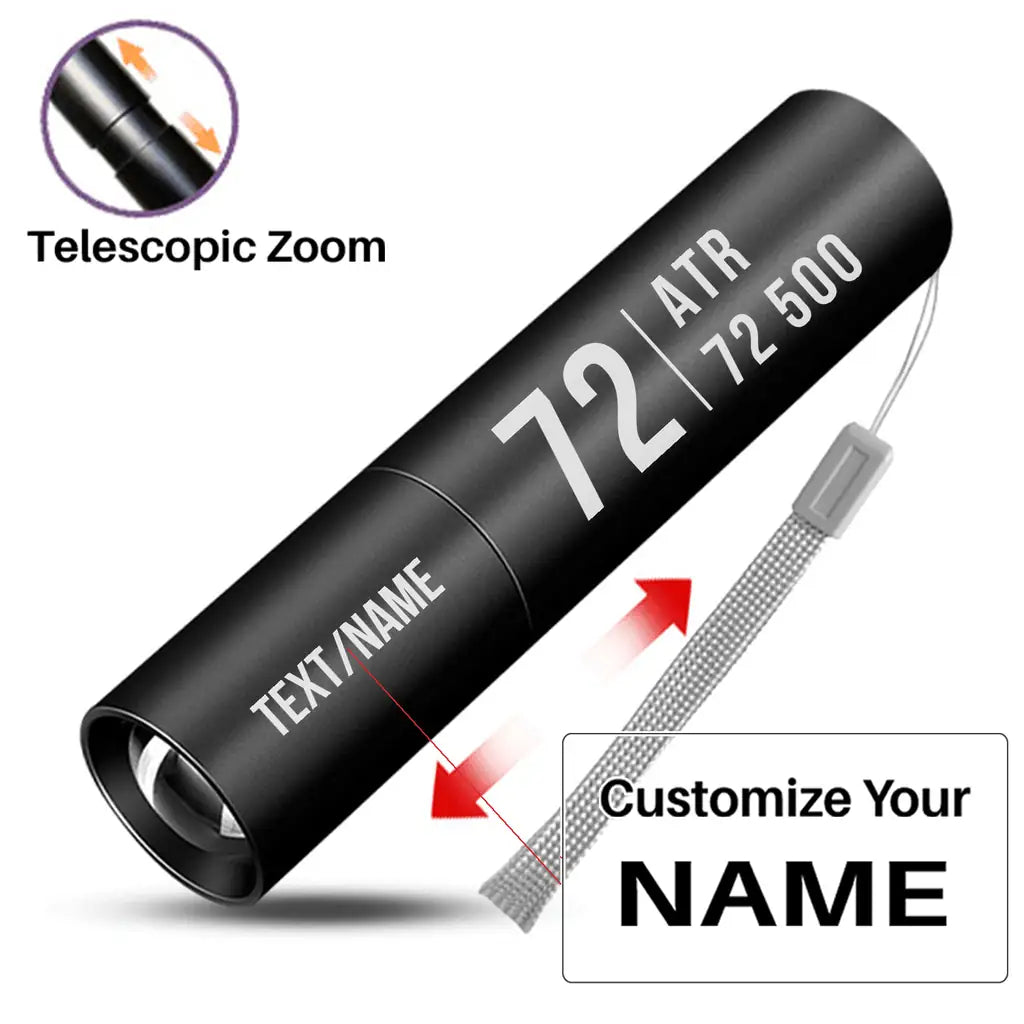 ATR 72-500 - Mini LED Flashlight - Tag - Black + Name
