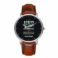 Thumbnail for ATR 72-500 - Original + Name - Slim Leather - Silver and Brown Leather Strap