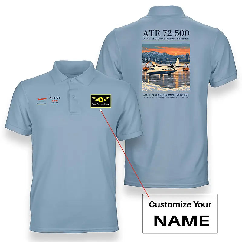ATR 72-500 - Poster - Double-Side Polo - Light Blue + Name