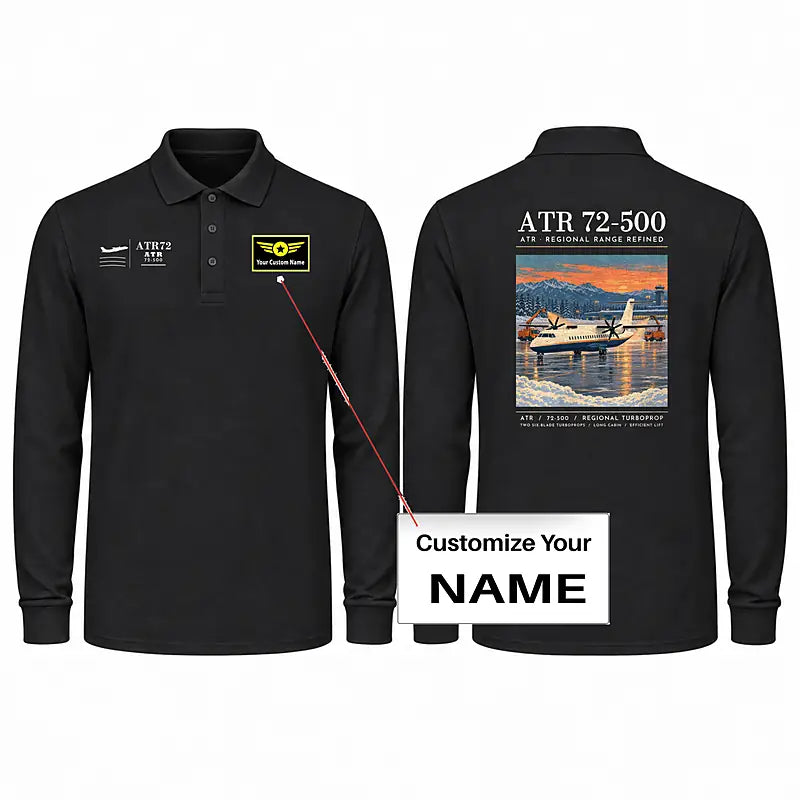 ATR 72-500 Premium Polo T-Shirts - Poster + Name - Long Sleeve - Black