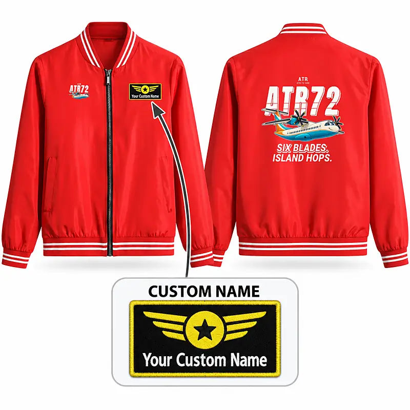 ATR 72-500 Stylish Jackets - Baseball Collar - Cartoon + Name - Red