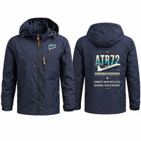 Thumbnail for ATR 72-500 Stylish Jackets - Hooded Windbreaker - Original - Navy Blue
