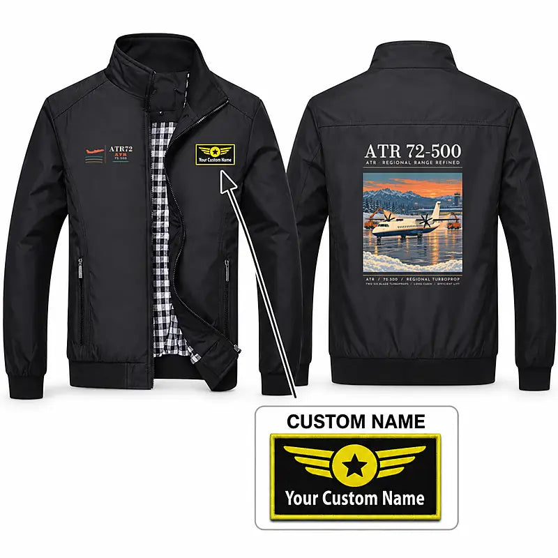 ATR 72-500 Stylish Jackets - Stand Collar - Poster + Name - Black