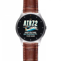 Thumbnail for ATR 72-600 - Cartoon + Name - Leather Strap - Striped Brown Leather Strap