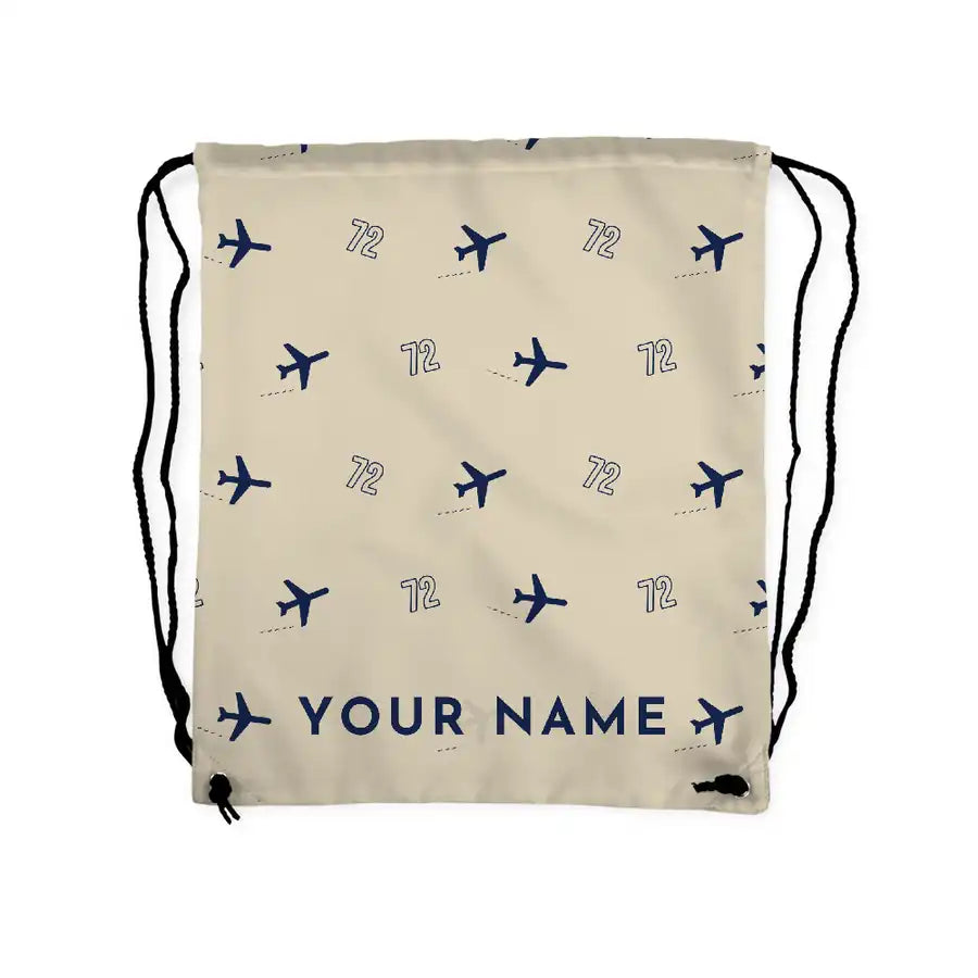 ATR 72-600 - Drawstring Bag - 3D Pattern + Name - Beige
