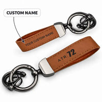 Thumbnail for ATR 72-600 - Leather Key Chain - Horseshoe Buckle - Tag - Camel + Name