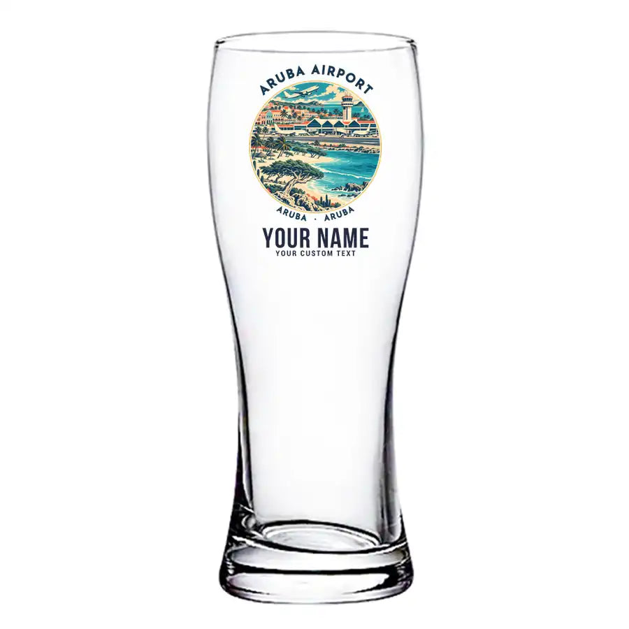 Queen Beatrix International Airport (AUA) Glasses - Badge + Name - Pilsner Beer Glass