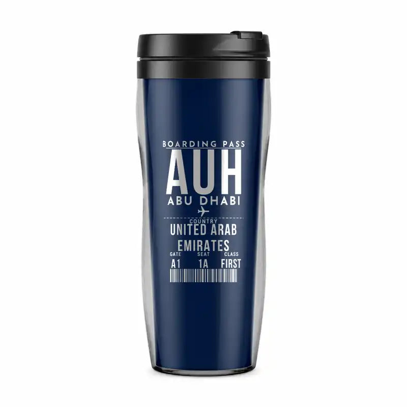 Abu Dhabi Zayed International Airport (AUH) Travel Mugs - Boarding Pass - Plastic (No Holder) - Dark Blue
