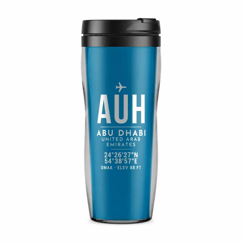 Abu Dhabi Zayed International Airport (AUH) Travel Mugs - ID Tag - Plastic (No Holder) - Light Blue