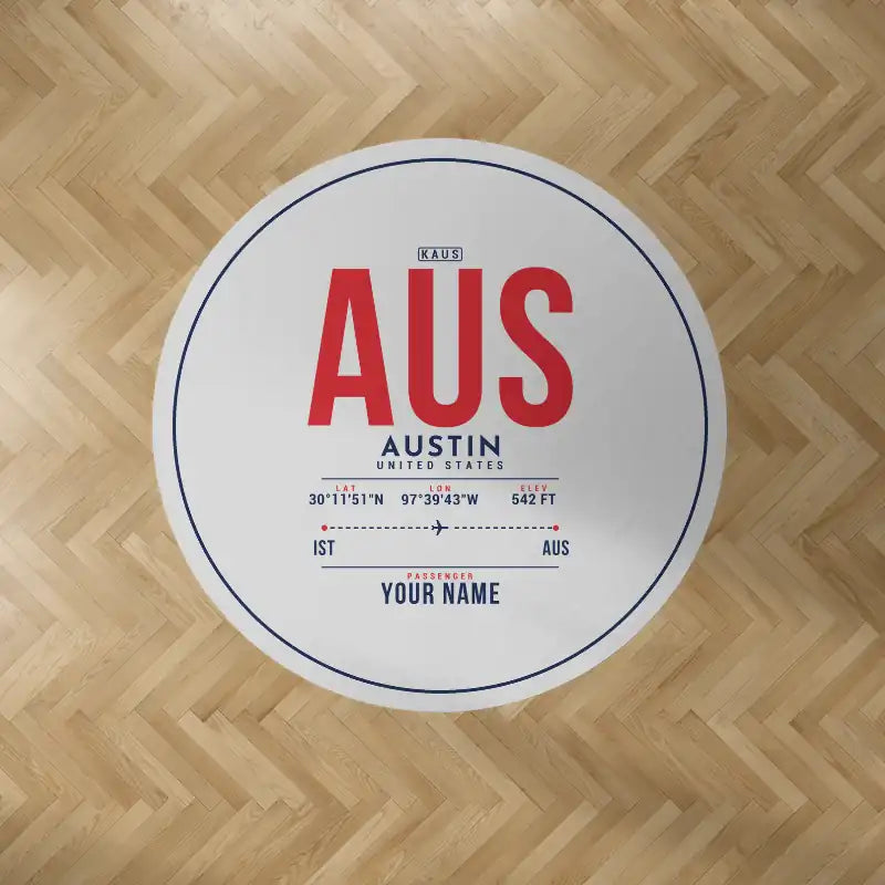 Austin-Bergstrom International Airport (AUS) Carpets - Carpet Round - ID Tag + Name - Light Gray V2