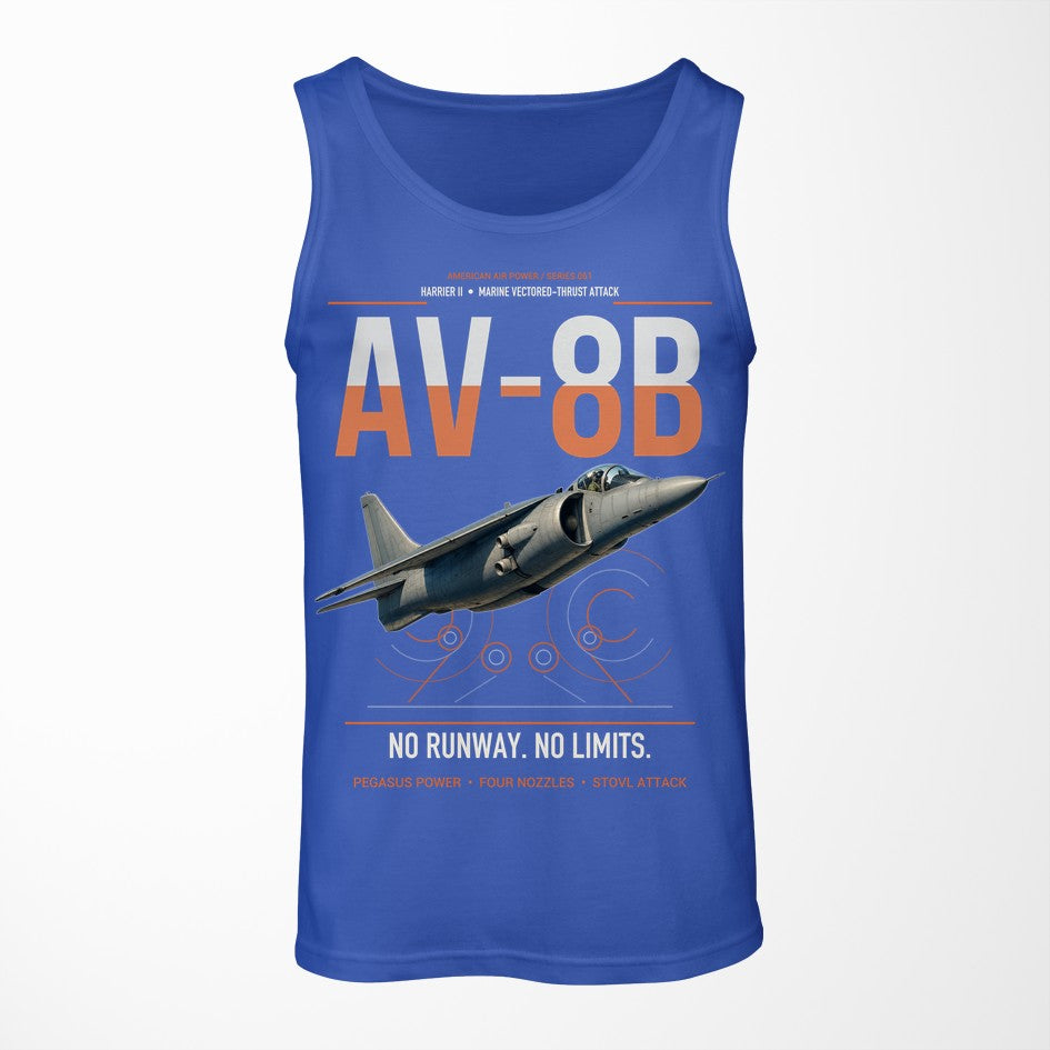AV-8B Harrier II design on blue tank top